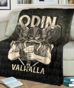 Viking Blanket Odin Valhalla Sherpa Fleece Blanket Gifts for Viking Lovers