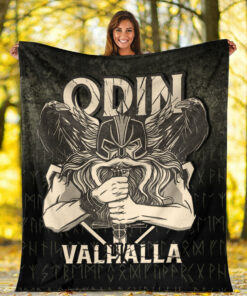 Viking Blanket Odin Valhalla Sherpa Fleece Blanket Gifts for Viking Lovers