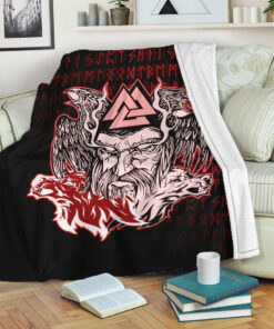 Viking Blanket Odin Viking Set Red Sherpa Fleece Blanket Gifts for Viking Lovers