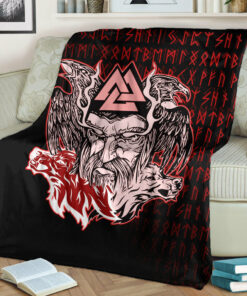 Viking Blanket Odin Viking Set Red Sherpa Fleece Blanket Gifts for Viking Lovers