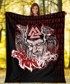 Viking Blanket Odin Viking Set Red Sherpa Fleece Blanket Gifts for Viking Lovers