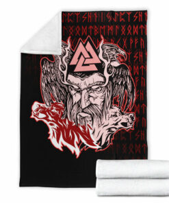 Viking Blanket Odin Viking Set Red Sherpa Fleece Blanket Gifts for Viking Lovers