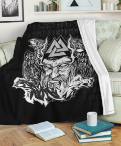 Viking Blanket Odin Viking Set Sherpa Fleece Blanket Gifts for Viking Lovers