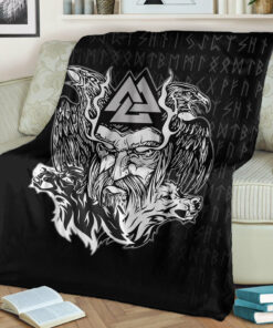 Viking Blanket Odin Viking Set Sherpa Fleece Blanket Gifts for Viking Lovers