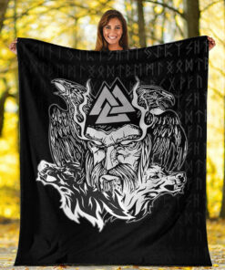 Viking Blanket Odin Viking Set Sherpa Fleece Blanket Gifts for Viking Lovers