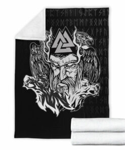 Viking Blanket Odin Viking Set Sherpa Fleece Blanket Gifts for Viking Lovers