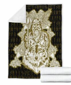 Viking Blanket Odin Wolf Viking Set Gold Sherpa Fleece Blanket Gifts for Viking Lovers
