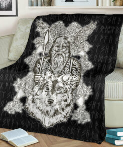 Viking Blanket Odin Wolf Viking Set Sherpa Fleece Blanket Gifts for Viking Lovers