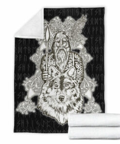 Viking Blanket Odin Wolf Viking Set Sherpa Fleece Blanket Gifts for Viking Lovers