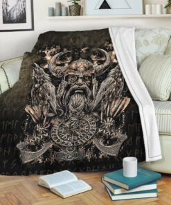 Viking Blanket Odin with Hugin and Munin Sherpa Fleece Blanket Gifts for Viking Lovers