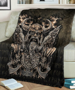 Viking Blanket Odin with Hugin and Munin Sherpa Fleece Blanket Gifts for Viking Lovers