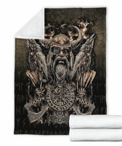 Viking Blanket Odin with Hugin and Munin Sherpa Fleece Blanket Gifts for Viking Lovers
