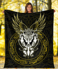 Viking Blanket OdinWing Viking Gold Sherpa Fleece Blanket Gifts for Viking Lovers
