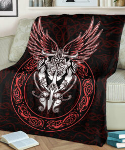 Viking Blanket OdinWing Viking Red Sherpa Fleece Blanket Gifts for Viking Lovers