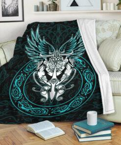Viking Blanket OdinWing Viking Turquoise Sherpa Fleece Blanket Gifts for Viking Lovers