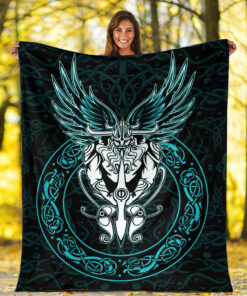 Viking Blanket OdinWing Viking Turquoise Sherpa Fleece Blanket Gifts for Viking Lovers