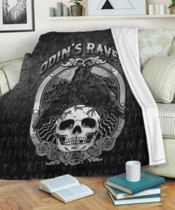 Viking Blanket Odins Raven Norse Mythology Ravens Midgard Birds Crow Sherpa Fleece Blanket Gifts for Viking Lovers