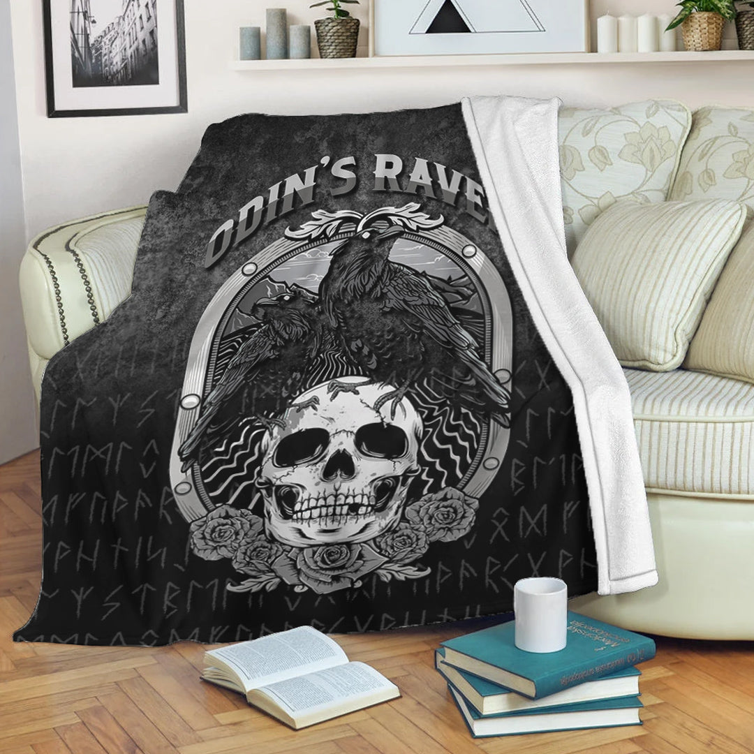 Viking Blanket Odins Raven Norse Mythology Ravens Midgard Birds Crow Sherpa Fleece Blanket Gifts for Viking Lovers