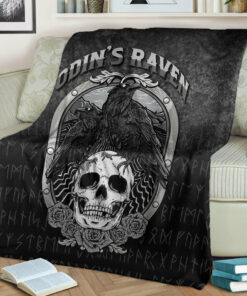 Viking Blanket Odins Raven Norse Mythology Ravens Midgard Birds Crow Sherpa Fleece Blanket Gifts for Viking Lovers