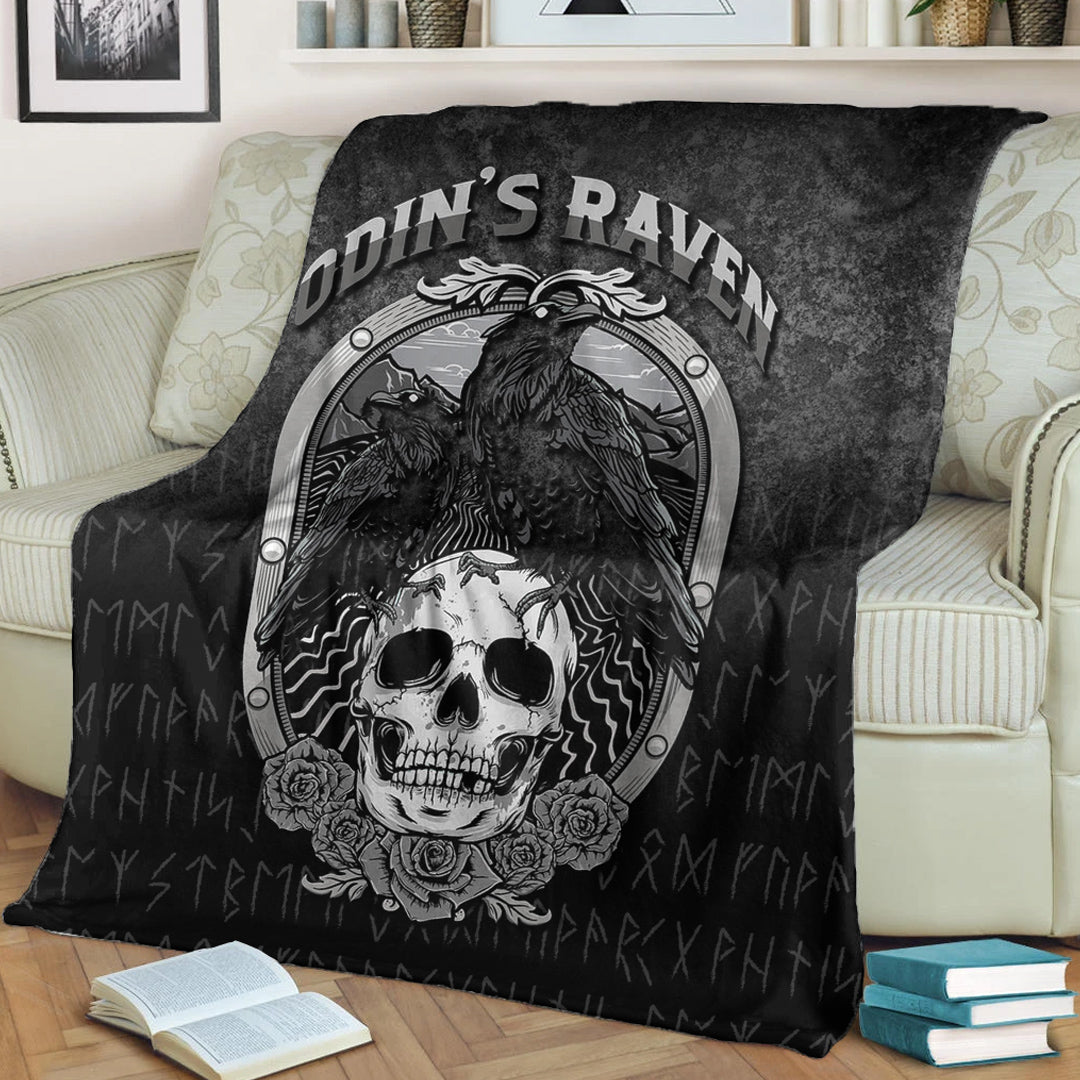 Viking Blanket Odins Raven Norse Mythology Ravens Midgard Birds Crow Sherpa Fleece Blanket Gifts for Viking Lovers