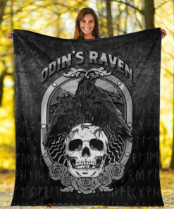 Viking Blanket Odins Raven Norse Mythology Ravens Midgard Birds Crow Sherpa Fleece Blanket Gifts for Viking Lovers