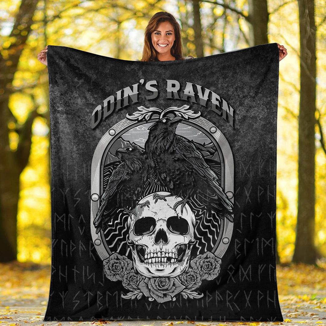 Viking Blanket Odins Raven Norse Mythology Ravens Midgard Birds Crow Sherpa Fleece Blanket Gifts for Viking Lovers