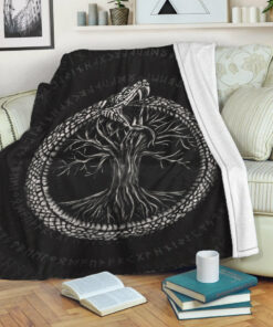 Viking Blanket Ouroboros with Tree of Life Sherpa Fleece Blanket Gifts for Viking Lovers