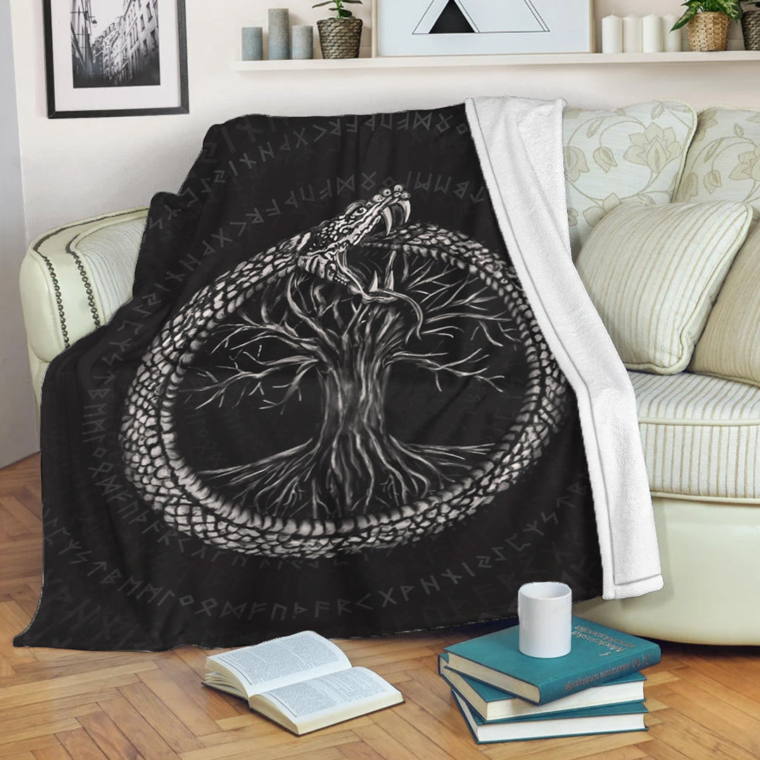 Viking Blanket Ouroboros with Tree of Life Sherpa Fleece Blanket Gifts for Viking Lovers