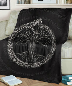 Viking Blanket Ouroboros with Tree of Life Sherpa Fleece Blanket Gifts for Viking Lovers