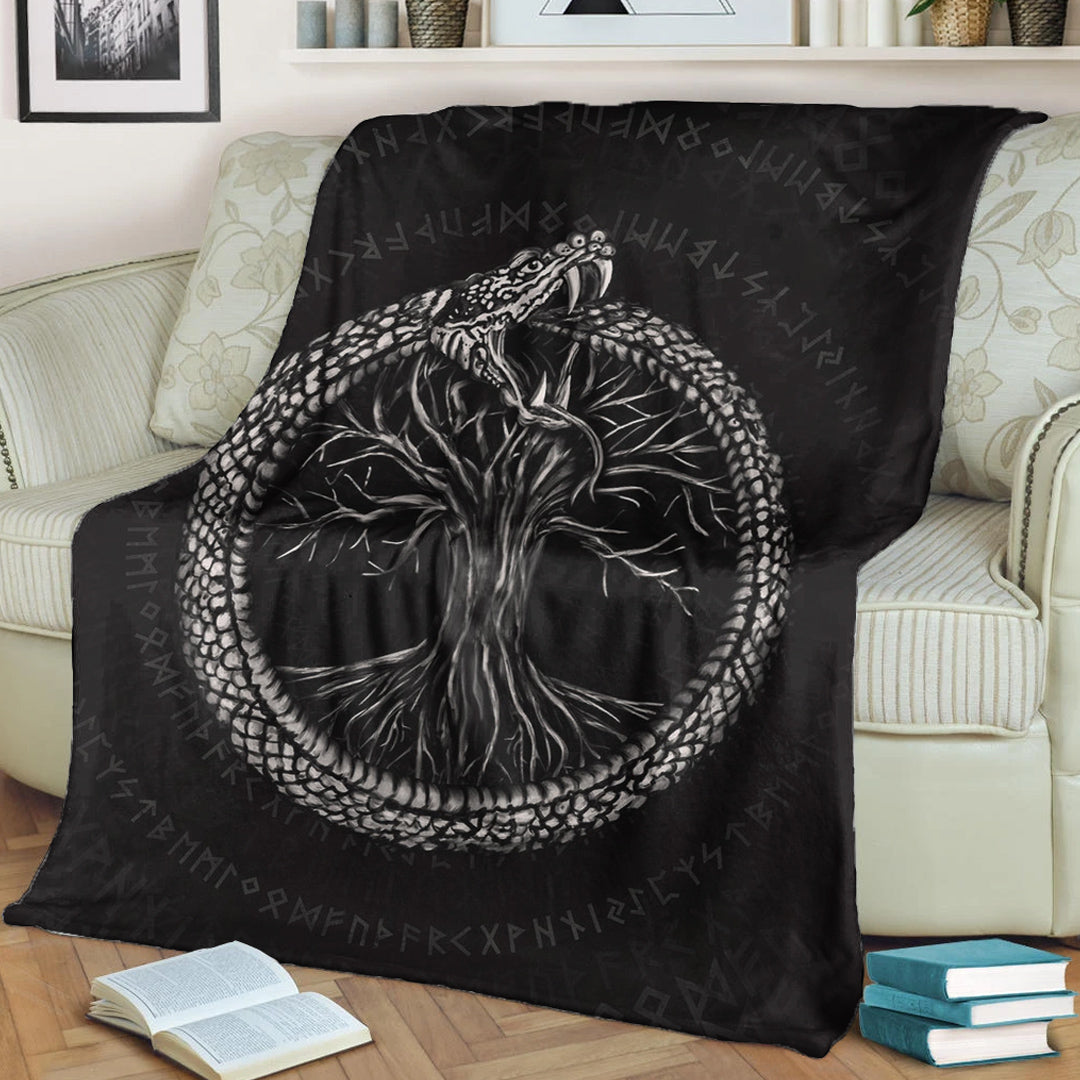 Viking Blanket Ouroboros with Tree of Life Sherpa Fleece Blanket Gifts for Viking Lovers