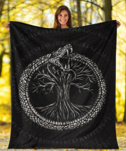 Viking Blanket Ouroboros with Tree of Life Sherpa Fleece Blanket Gifts for Viking Lovers
