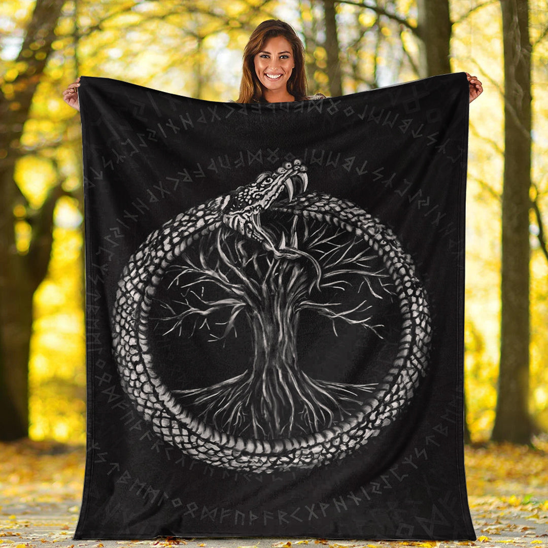 Viking Blanket Ouroboros with Tree of Life Sherpa Fleece Blanket Gifts for Viking Lovers