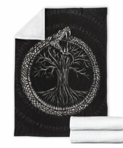 Viking Blanket Ouroboros with Tree of Life Sherpa Fleece Blanket Gifts for Viking Lovers