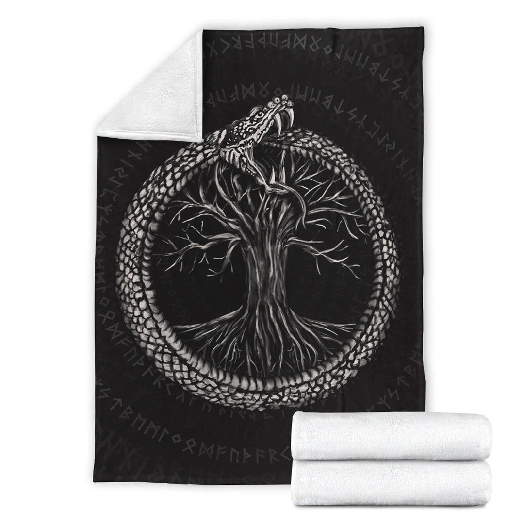 Viking Blanket Ouroboros with Tree of Life Sherpa Fleece Blanket Gifts for Viking Lovers