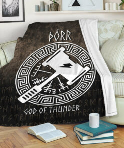Viking Blanket Porr God Of Thunder Sherpa Fleece Blanket Gifts for Viking Lovers