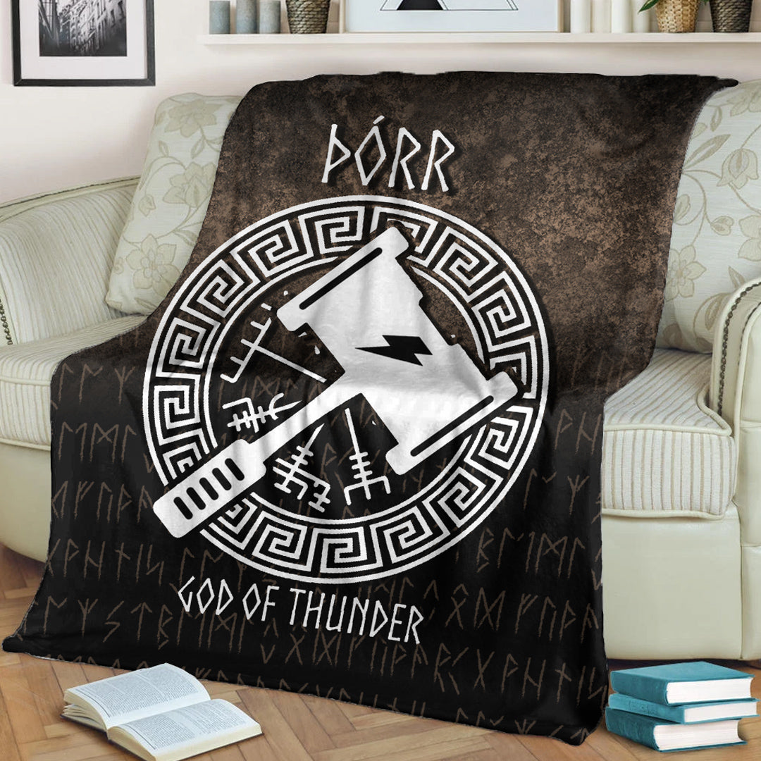 Viking Blanket Porr God Of Thunder Sherpa Fleece Blanket Gifts for Viking Lovers