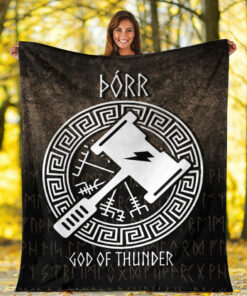Viking Blanket Porr God Of Thunder Sherpa Fleece Blanket Gifts for Viking Lovers
