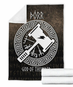 Viking Blanket Porr God Of Thunder Sherpa Fleece Blanket Gifts for Viking Lovers