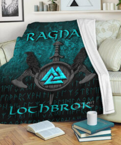 Viking Blanket Ragnar Lothbrok Ragnar Lodbrok Viking Warrior Cyan Version Sherpa Fleece Blanket Gifts for Viking Lovers