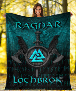 Viking Blanket Ragnar Lothbrok Ragnar Lodbrok Viking Warrior Cyan Version Sherpa Fleece Blanket Gifts for Viking Lovers
