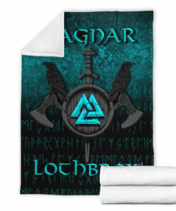 Viking Blanket Ragnar Lothbrok Ragnar Lodbrok Viking Warrior Cyan Version Sherpa Fleece Blanket Gifts for Viking Lovers