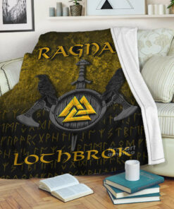 Viking Blanket Ragnar Lothbrok Ragnar Lodbrok Viking Warrior Gold Version Sherpa Fleece Blanket Gifts for Viking Lovers