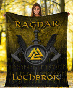 Viking Blanket Ragnar Lothbrok Ragnar Lodbrok Viking Warrior Gold Version Sherpa Fleece Blanket Gifts for Viking Lovers