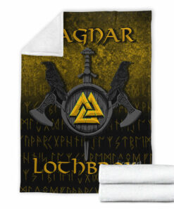 Viking Blanket Ragnar Lothbrok Ragnar Lodbrok Viking Warrior Gold Version Sherpa Fleece Blanket Gifts for Viking Lovers
