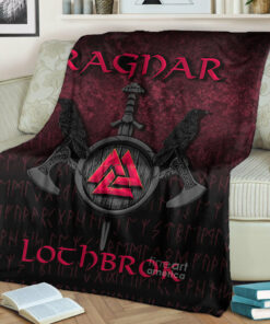 Viking Blanket Ragnar Lothbrok Ragnar Lodbrok Viking Warrior Red Version Sherpa Fleece Blanket Gifts for Viking Lovers