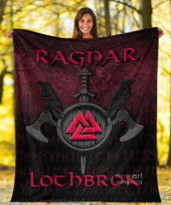 Viking Blanket Ragnar Lothbrok Ragnar Lodbrok Viking Warrior Red Version Sherpa Fleece Blanket Gifts for Viking Lovers