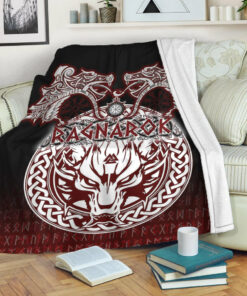 Viking Blanket Ragnarok Fenrir,Valknut and Vegvisir Sherpa Fleece Blanket Gifts for Viking Lovers