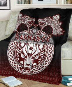 Viking Blanket Ragnarok Fenrir,Valknut and Vegvisir Sherpa Fleece Blanket Gifts for Viking Lovers