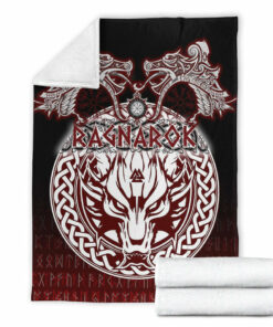 Viking Blanket Ragnarok Fenrir,Valknut and Vegvisir Sherpa Fleece Blanket Gifts for Viking Lovers
