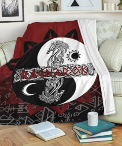 Viking Blanket Ragnarok Skoll and Hati Style Bagua Sherpa Fleece Blanket Gifts for Viking Lovers